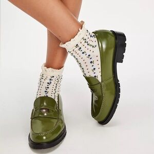 NWT🌺Free People•Olive Green Liv Penny Loafers